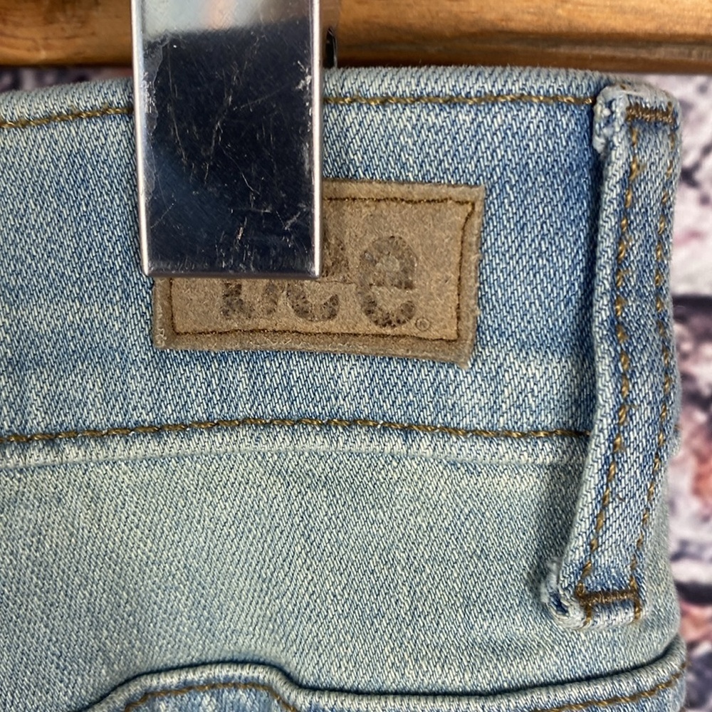 Lee Blue Tie-Dye Mid Rise Bootcut Fringe Hem Stretch hippie Jeans Size 10 - Picture 11 of 14